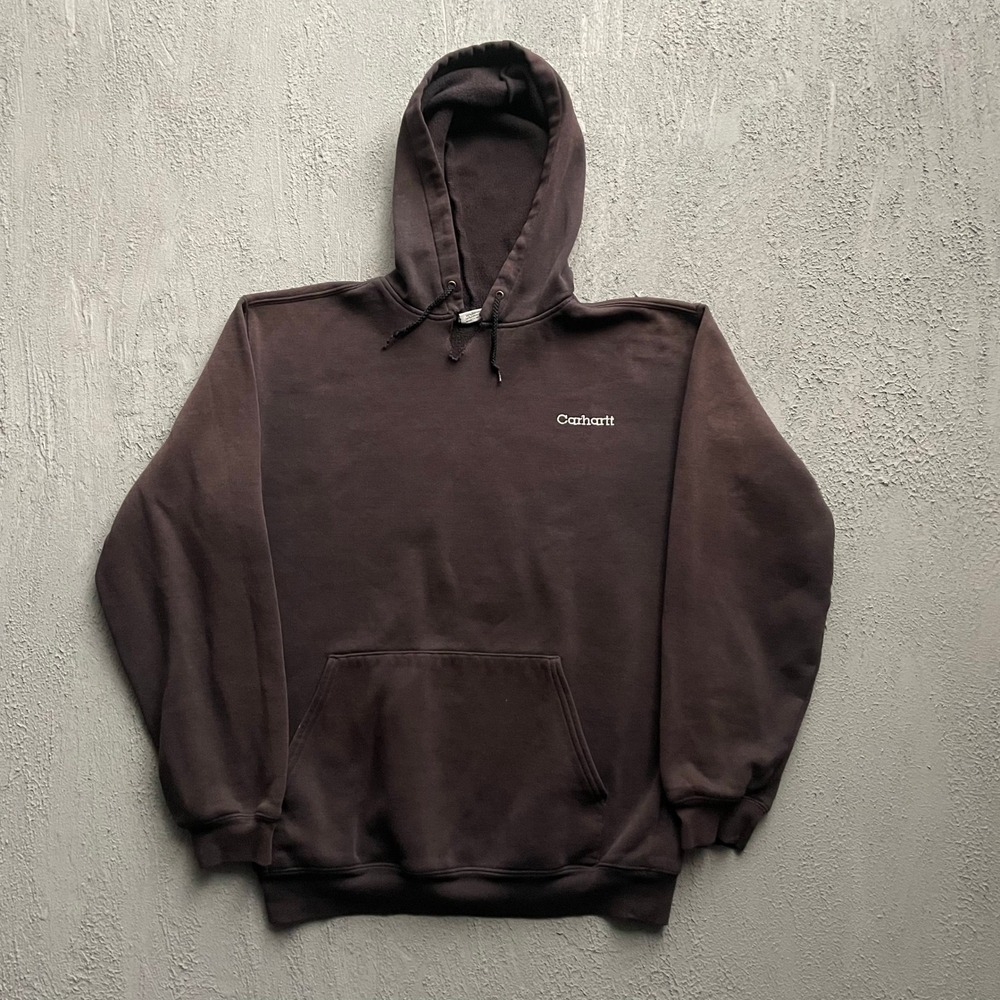 Vintage Carhartt Embroidered Logo Pullover Hoodie Mens Medium Brown 90s